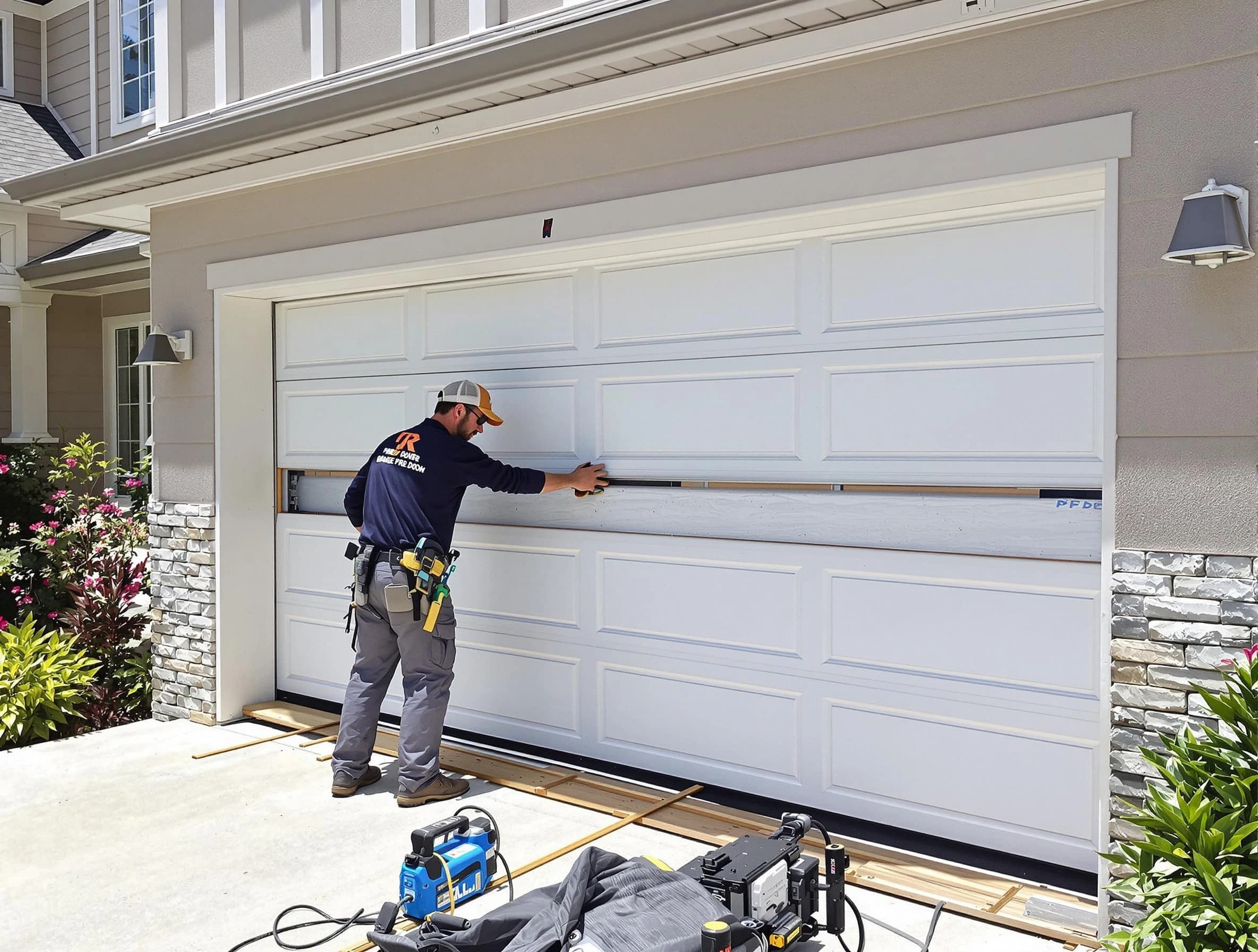 Millburn Garage Door Repair team performing complete garage door replacement at Millburn residence