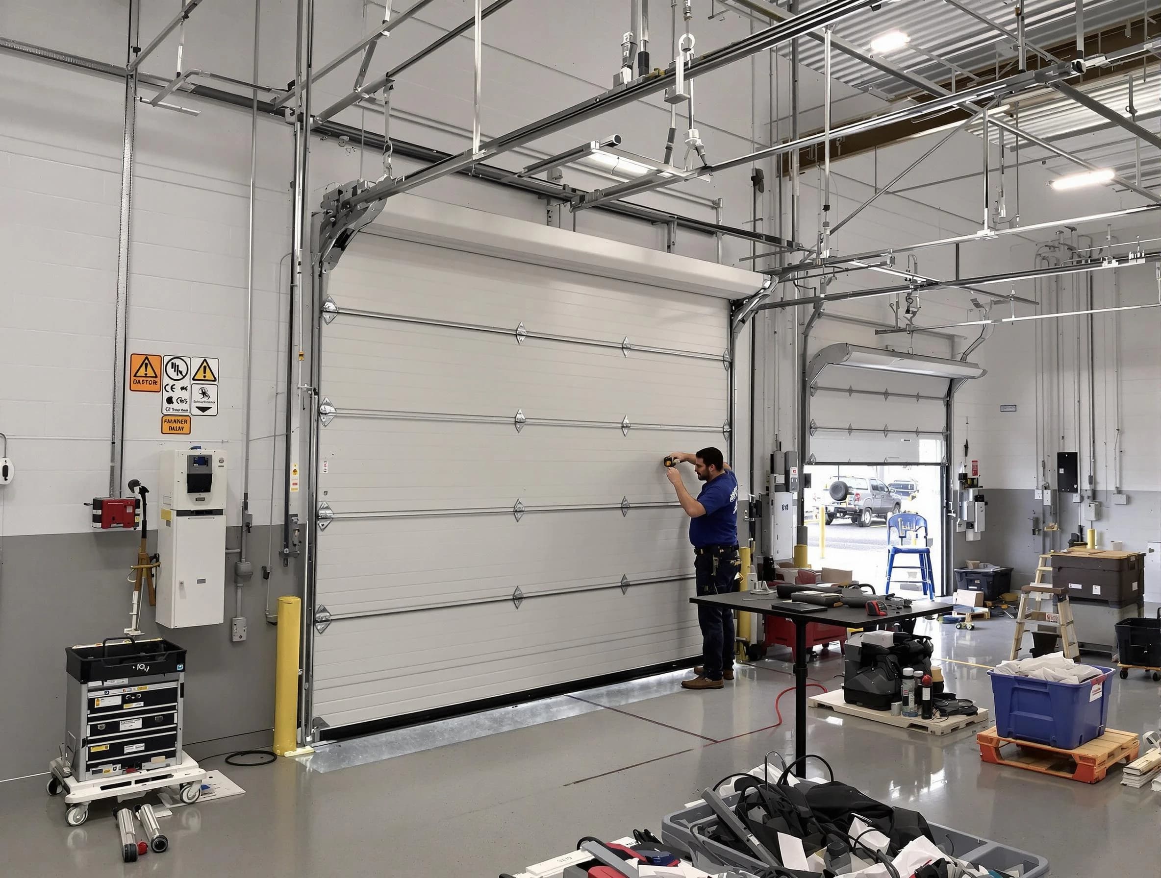 Commercial garage door repair being performed by Millburn Garage Door Repair expert in Millburn