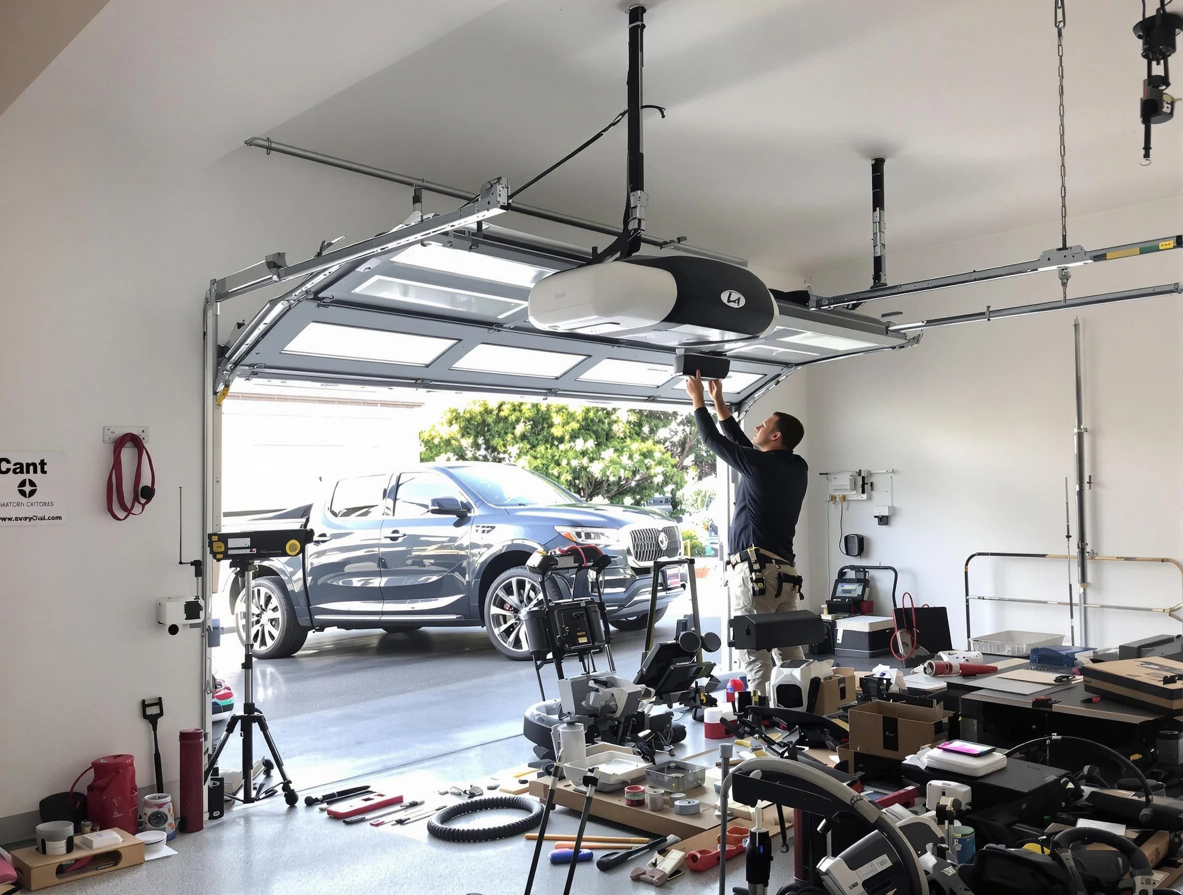 Millburn Garage Door Repair specialist installing smart garage door opener system in Millburn home