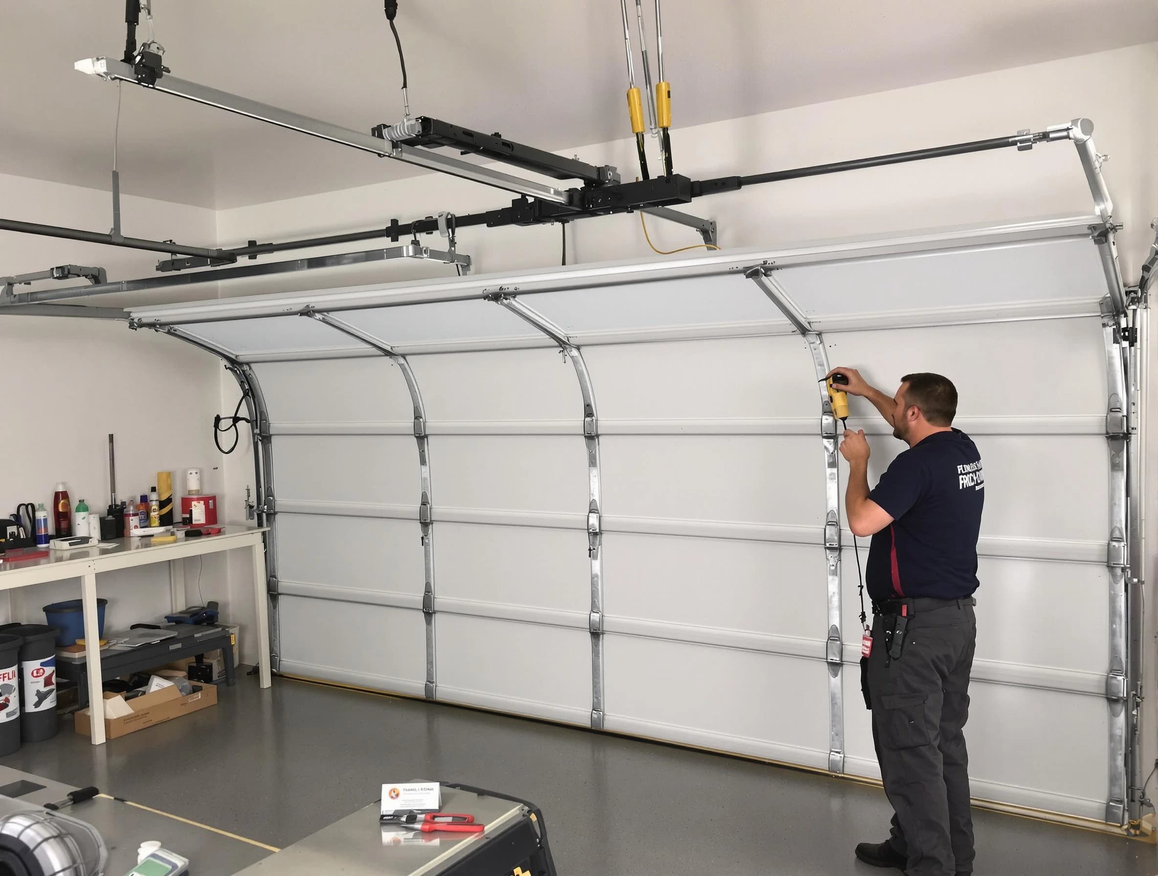 Millburn Garage Door Repair certified technician performing overhead door system repair in Millburn