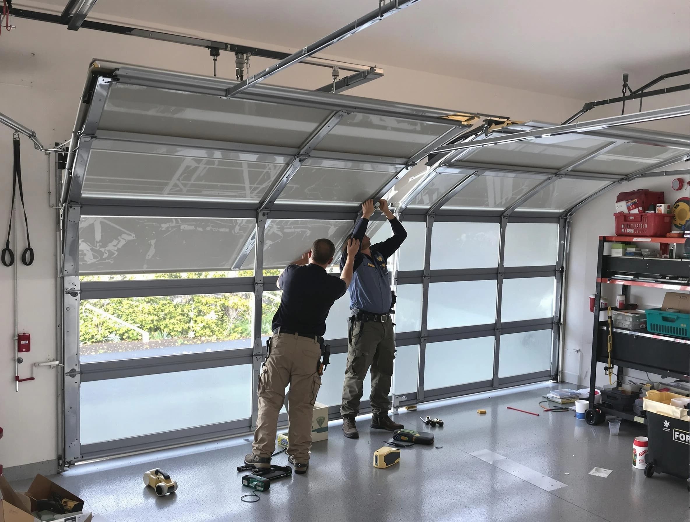 Millburn Garage Door Repair expert performing precise panel replacement on Millburn garage door