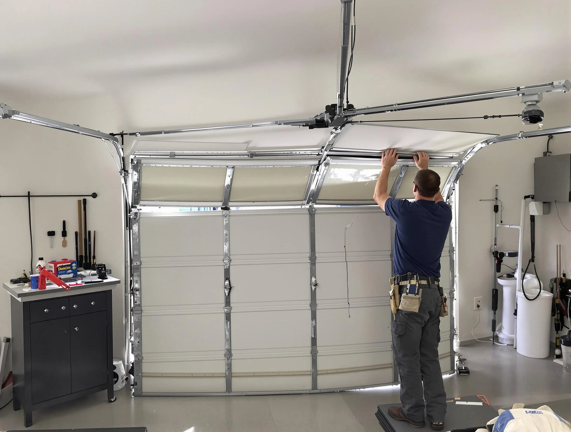 Millburn Garage Door Repair specialist performing precise section replacement on Millburn garage door